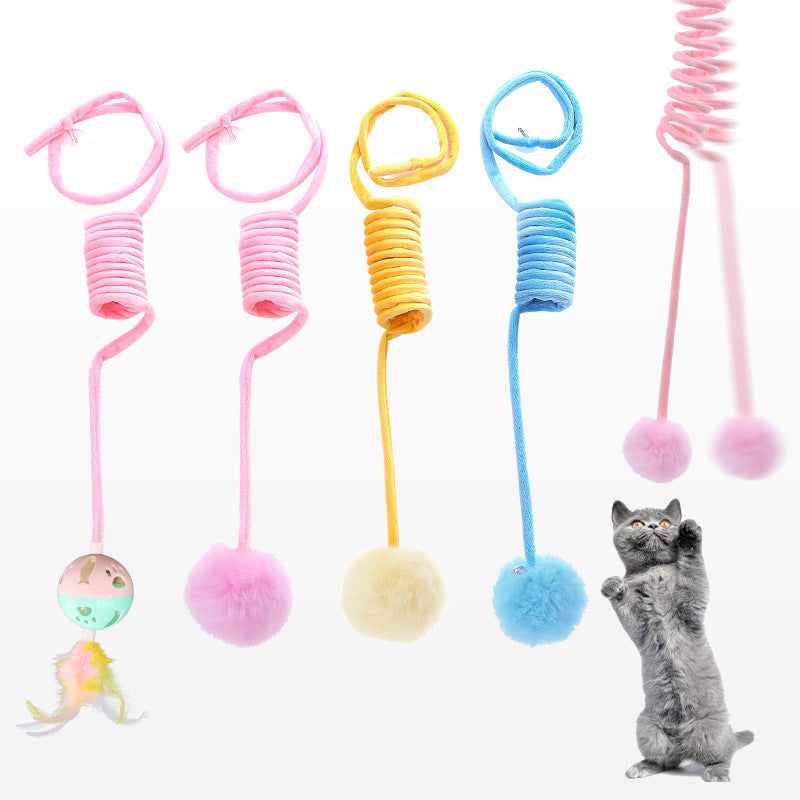 Petity Cat Spring Toy with Rabbit Fur Ball – Indoor Play & Exercise